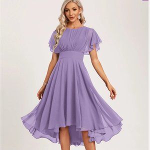 JJHouse A-line Scoop Asymmetrical Chiffon Bridesmaid Dress With Ruffle Size 2
